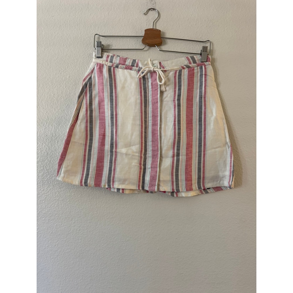 Cupcakes and Cashmere Striped‎ Mini Skirt Drawstring Pockets Small Pink White